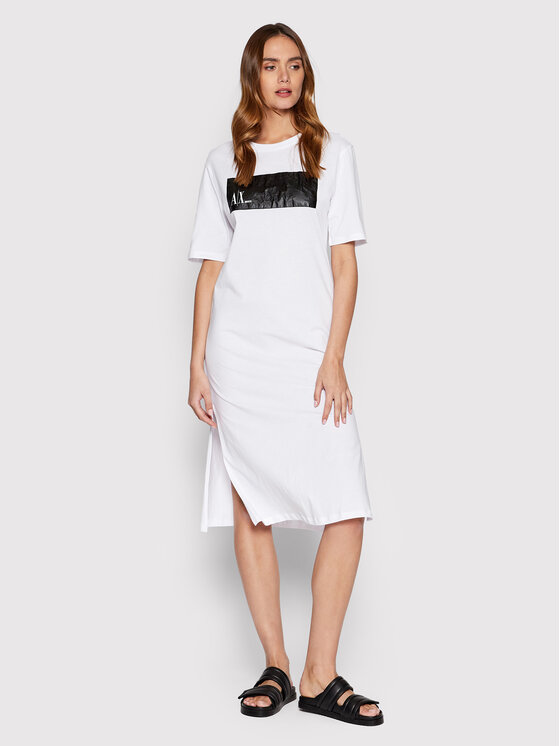 Armani Exchange Sukienka codzienna 3LYA76 YJ3RZ 1000 Biały Regular Fit