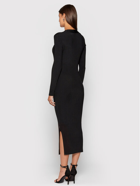 Calvin Klein Sukienka dzianinowa Iconic Rib V-Neck K20K203005 Czarny Slim Fit zdjęcie nr 2