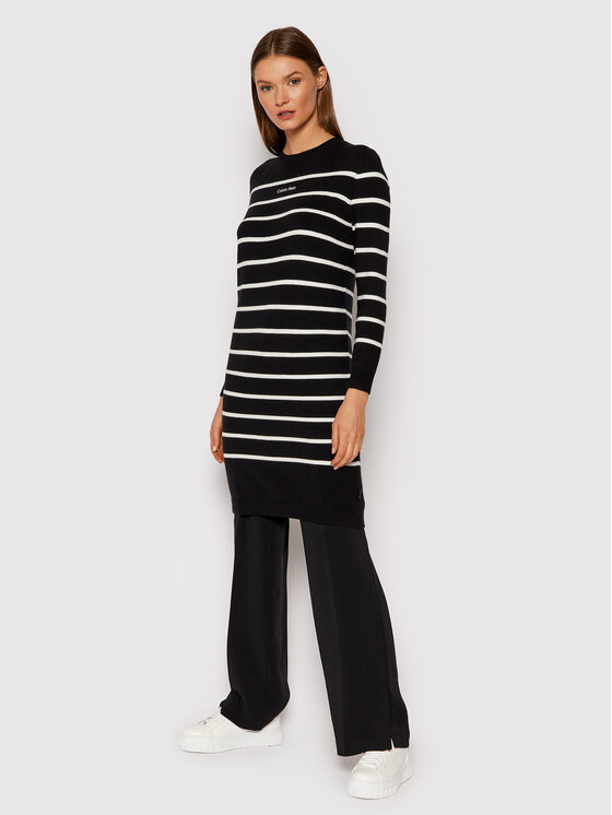 Calvin Klein Sukienka dzianinowa Stripe Logo K20K203060 Czarny Regular Fit zdjęcie nr 2