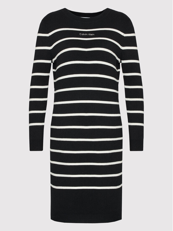Calvin Klein Sukienka dzianinowa Stripe Logo K20K203060 Czarny Regular Fit zdjęcie nr 5