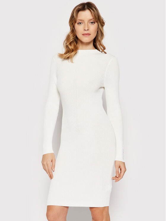 Calvin Klein Sukienka dzianinowa Technical K20K203231 Biały Slim Fit