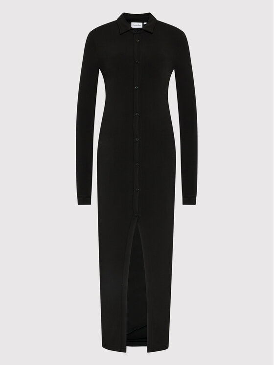 Calvin Klein Sukienka koszulowa Fluid Crepe K20K203649 Czarny Slim Fit zdjęcie nr 5