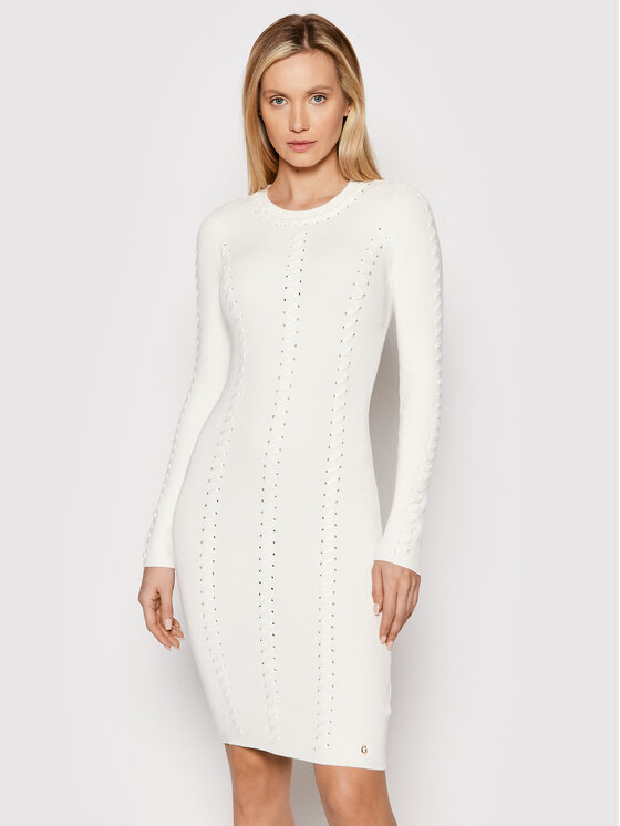 Guess Sukienka dzianinowa W1RK02 Z17X4 Biały Slim Fit