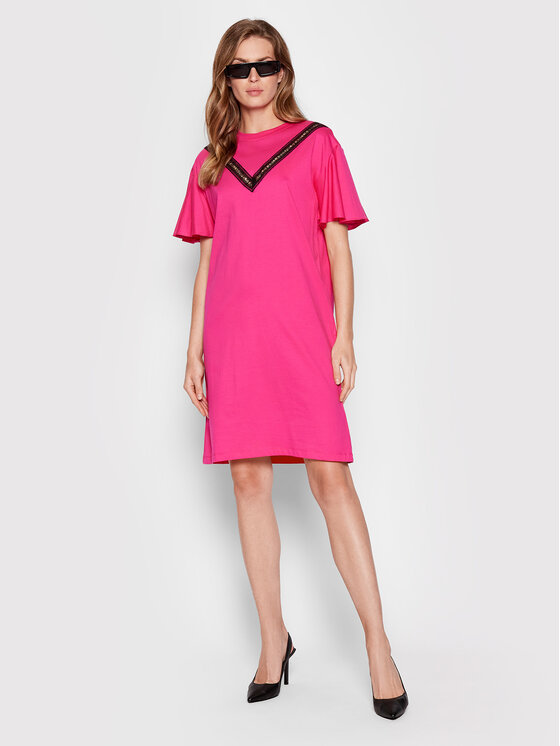 KARL LAGERFELD Sukienka codzienna Lace Insert 221W1350 Różowy Relaxed Fit zdjęcie nr 2