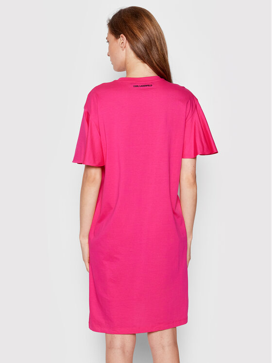 KARL LAGERFELD Sukienka codzienna Lace Insert 221W1350 Różowy Relaxed Fit zdjęcie nr 3