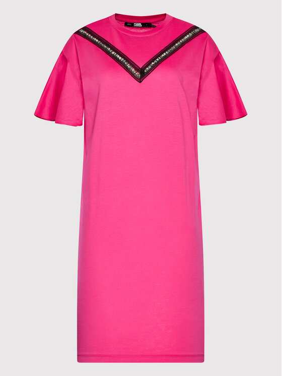 KARL LAGERFELD Sukienka codzienna Lace Insert 221W1350 Różowy Relaxed Fit zdjęcie nr 5