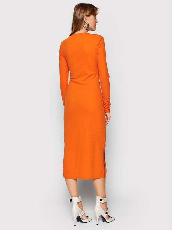 KARL LAGERFELD Sukienka codzienna Ruched 220W1352 Pomarańczowy Slim Fit zdjęcie nr 3