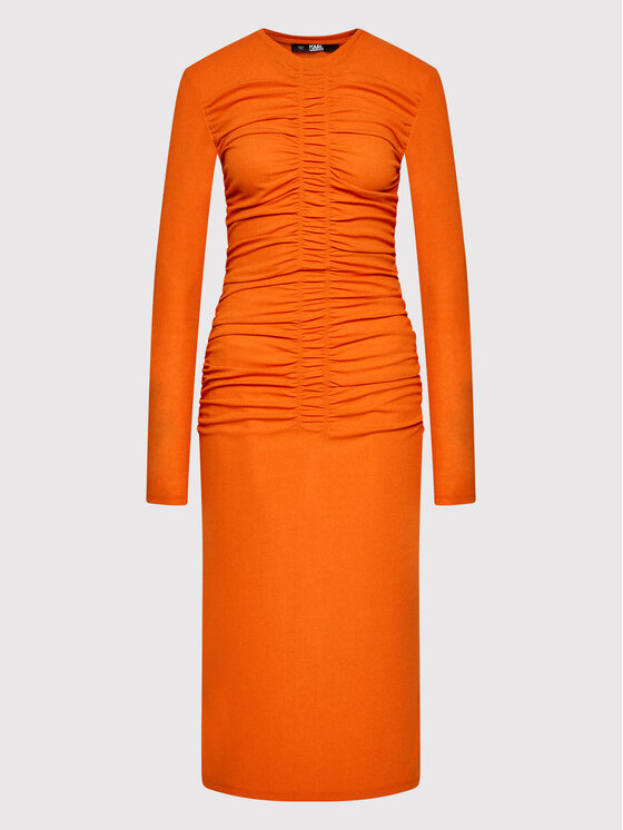 KARL LAGERFELD Sukienka codzienna Ruched 220W1352 Pomarańczowy Slim Fit zdjęcie nr 5