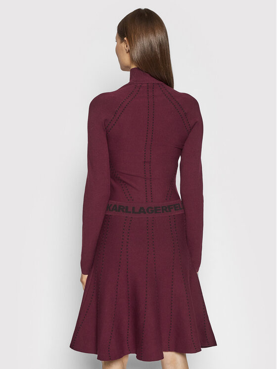KARL LAGERFELD Sukienka dzianinowa Contrast Stitch 216W2031 Bordowy Slim Fit zdjęcie nr 3