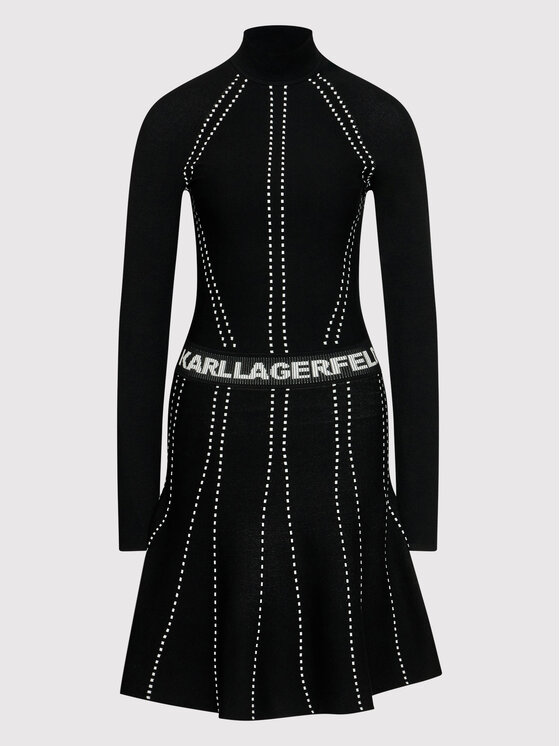 KARL LAGERFELD Sukienka dzianinowa Contrast Stitch 216W2031 Czarny Regular Fit zdjęcie nr 5