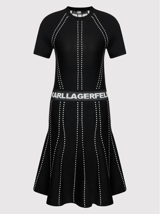 KARL LAGERFELD Sukienka dzianinowa Logo 221W2050 Czarny Slim Fit zdjęcie nr 5