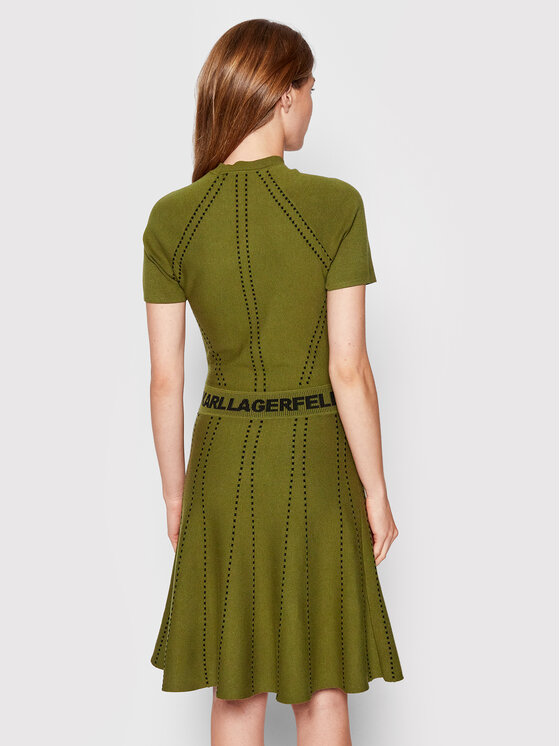 KARL LAGERFELD Sukienka dzianinowa Logo 221W2050 Zielony Slim Fit zdjęcie nr 3