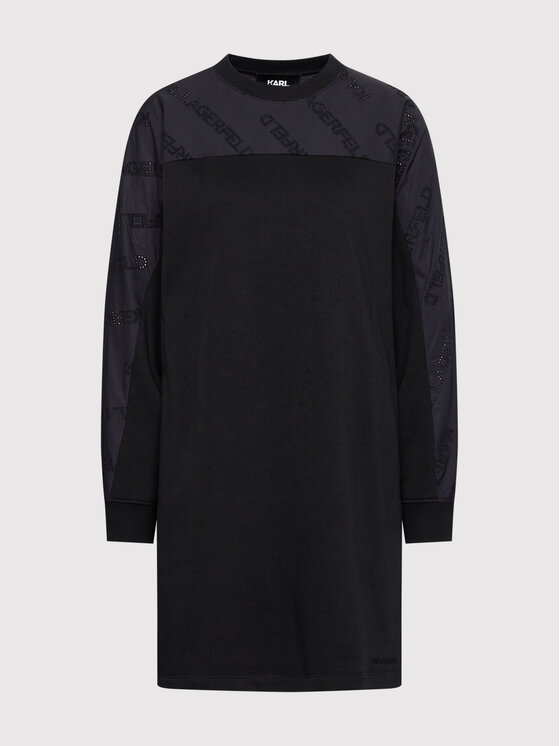 KARL LAGERFELD Sukienka dzianinowa Logo Poplin Sleeve 215W1351 Czarny Regular Fit zdjęcie nr 5
