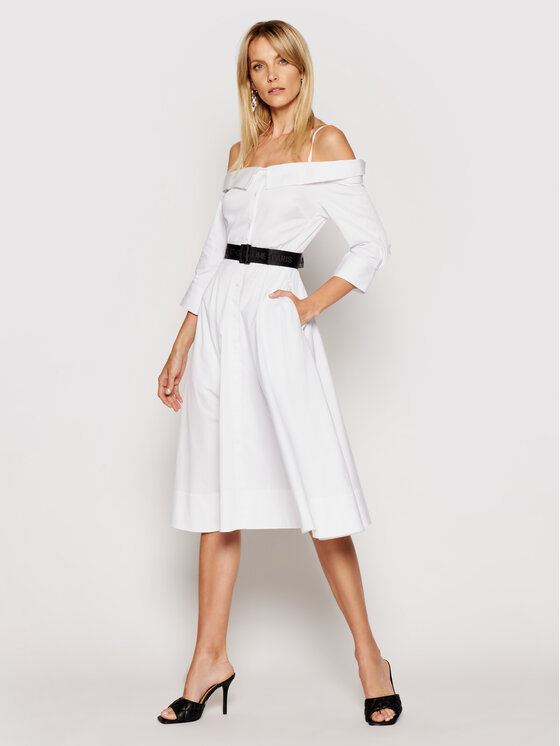 KARL LAGERFELD Sukienka koszulowa Cold Shoulder 211W1303 Biały Regular Fit zdjęcie nr 2