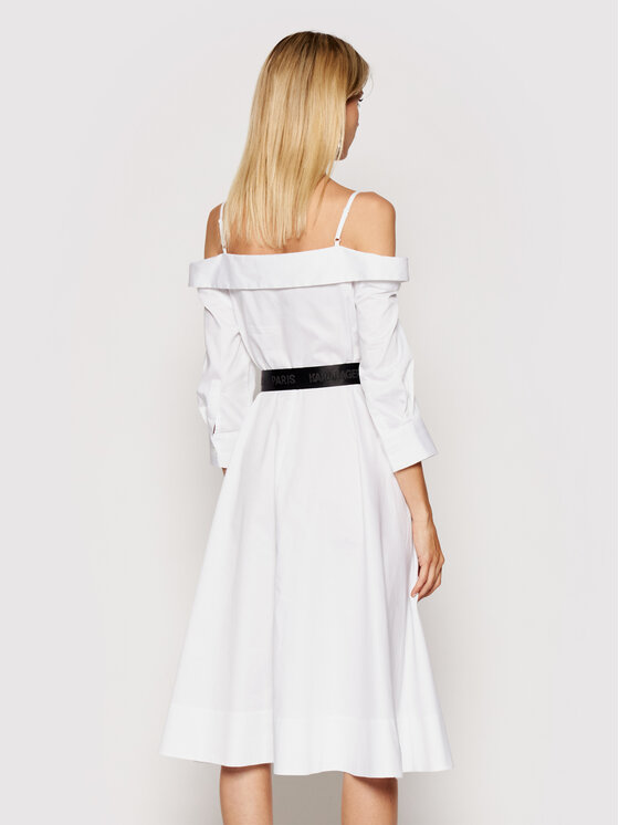 KARL LAGERFELD Sukienka koszulowa Cold Shoulder 211W1303 Biały Regular Fit zdjęcie nr 3