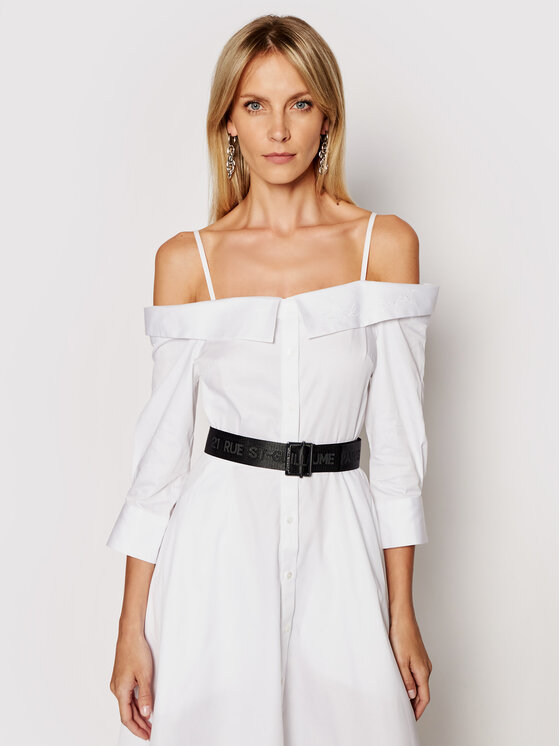 KARL LAGERFELD Sukienka koszulowa Cold Shoulder 211W1303 Biały Regular Fit zdjęcie nr 4