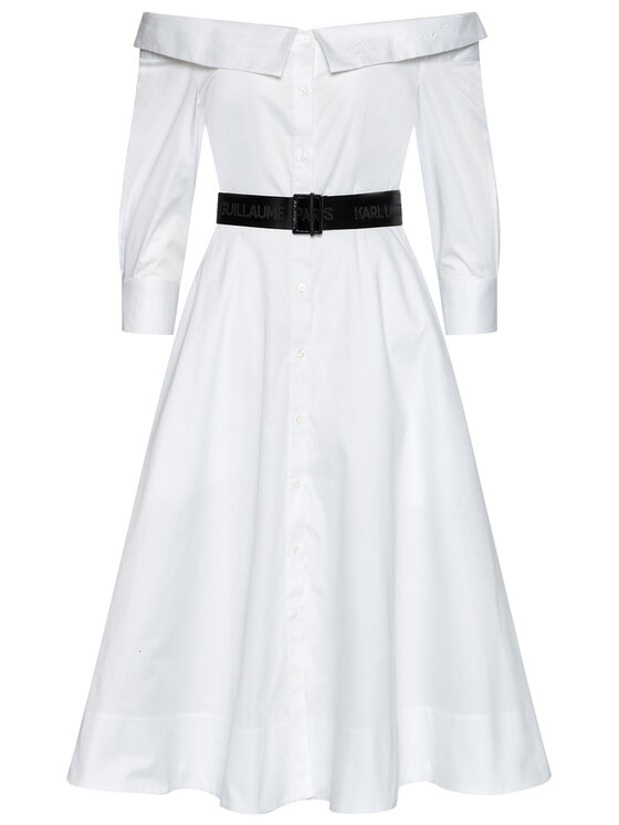 KARL LAGERFELD Sukienka koszulowa Cold Shoulder 211W1303 Biały Regular Fit zdjęcie nr 5