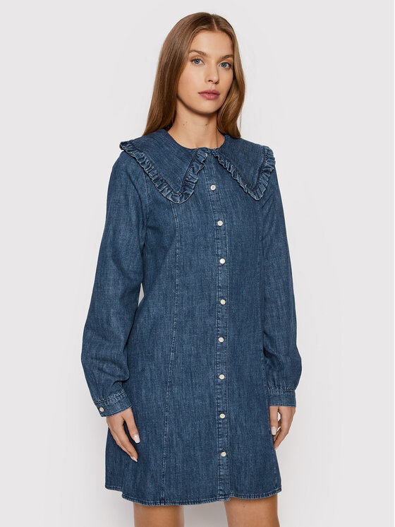 NA-KD Sukienka jeansowa Frill Collar 1018-008507-0116-581 Niebieski Regular Fit