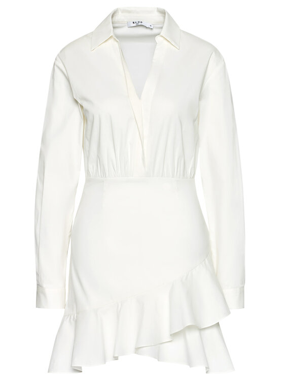NA-KD Sukienka koszulowa Flounce 1018-006854-0001-581 Biały Regular Fit zdjęcie nr 5