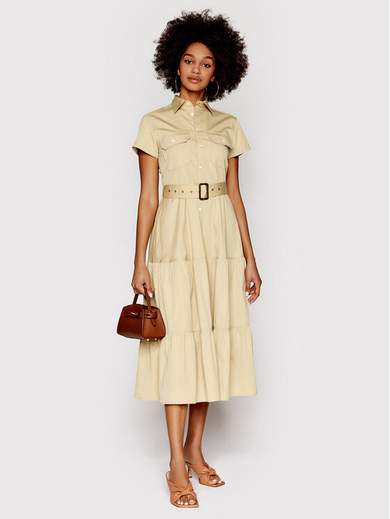 Polo Ralph Lauren Sukienka koszulowa 211857018001 Beżowy Regular Fit zdjęcie nr 2