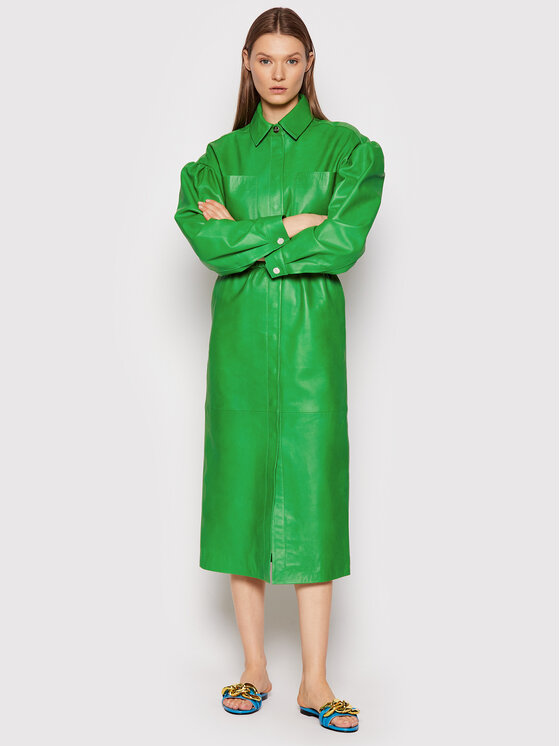 Remain Sukienka skórzana Dahlia RM1019 Zielony Loose Fit zdjęcie nr 2