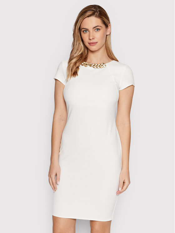 Rinascimento Sukienka koktajlowa CFC0107887003 Biały Slim Fit
