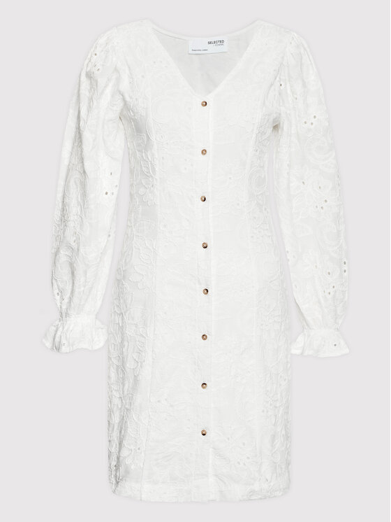 Selected Femme Sukienka codzienna Nally 16084457 Biały Regular Fit zdjęcie nr 5