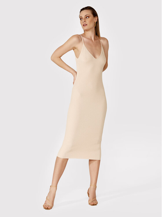 Simple Sukienka letnia SUD023 Beżowy Slim Fit