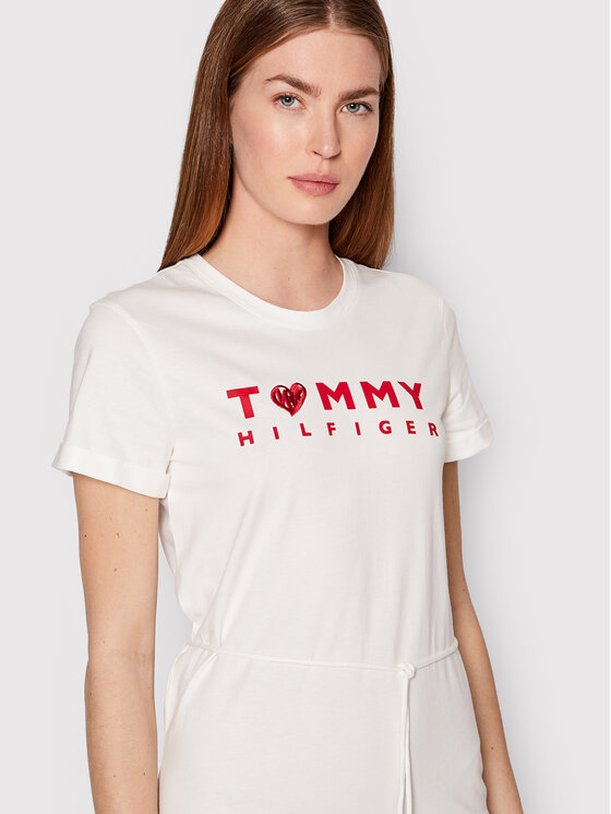 Tommy Hilfiger Sukienka codzienna Logo WW0WW35485 Biały Slim Fit zdjęcie nr 4