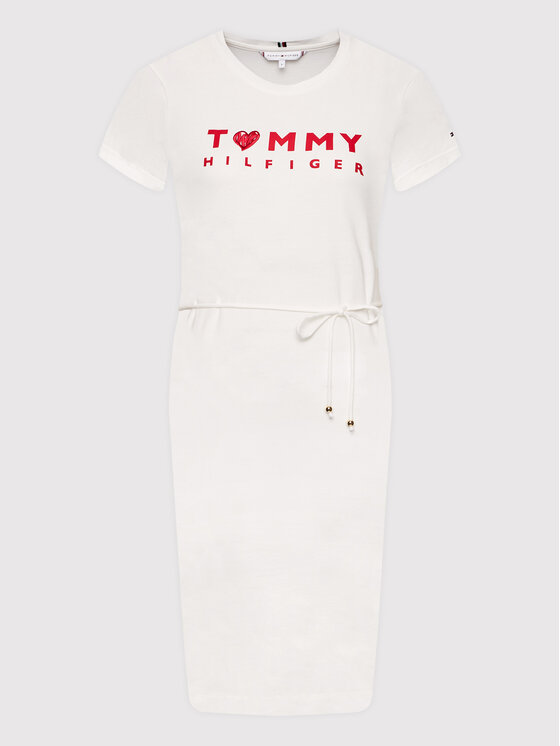 Tommy Hilfiger Sukienka codzienna Logo WW0WW35485 Biały Slim Fit zdjęcie nr 5