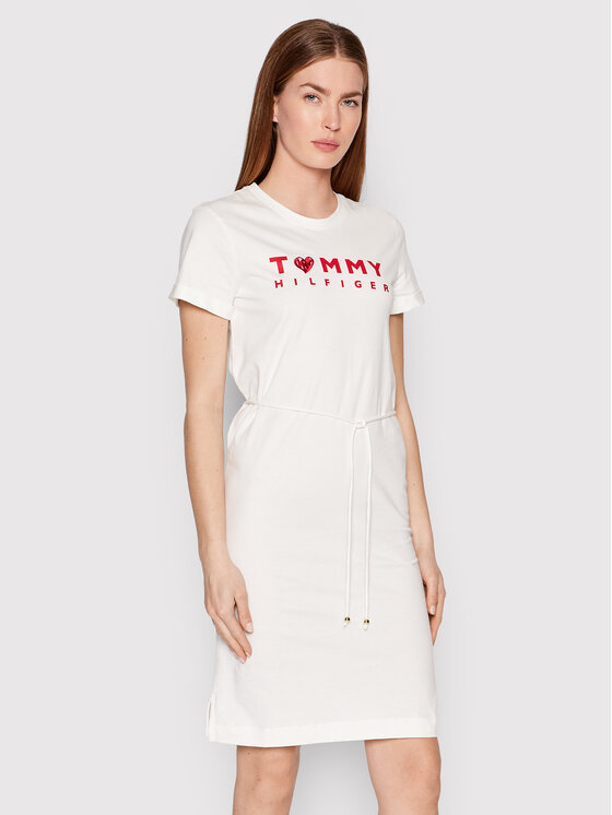 Tommy Hilfiger Sukienka codzienna Logo WW0WW35485 Biały Slim Fit
