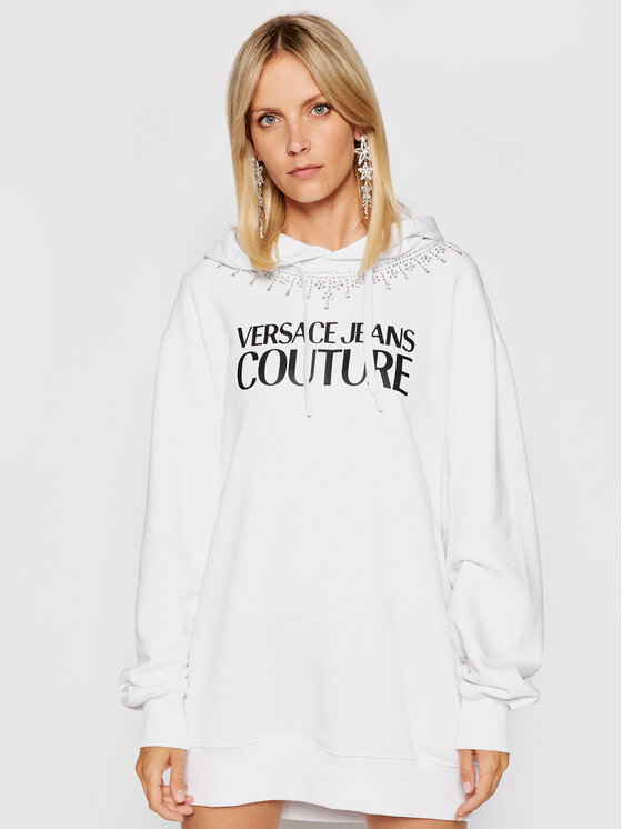 Versace Jeans Couture Sukienka dzianinowa Crystal 71HAIG03 Biały Boxy Fit