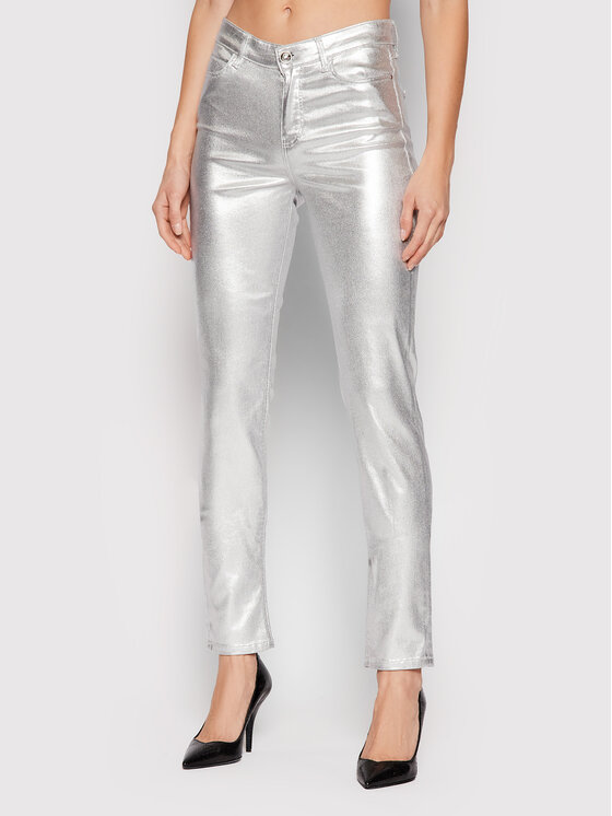 Guess Spodnie materiałowe W2RA46 WEEH1 Srebrny Skinny Fit