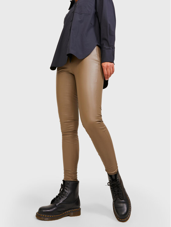 JJXX Spodnie z imitacji skóry Megan 12213641 Beżowy Slim Fit zdjęcie nr 4