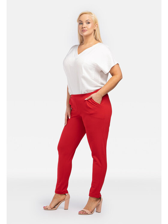 KARKO Spodnie materiałowe ERYKA Czerwony Straight Fit zdjęcie nr 2