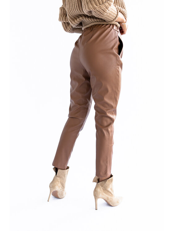 Ooh la la Spodnie z imitacji skóry Karmelowe spodnie BAGGY Brązowy Baggy Fit zdjęcie nr 2