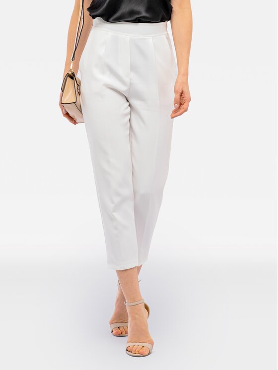 Perso Spodnie materiałowe cygaretki z kieszeniami Biały Slim Fit