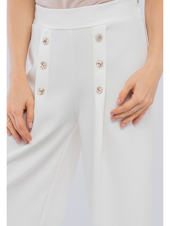 Perso Spodnie materiałowe szerokie z ozdobnymi guzikami Biały Wide Leg zdjęcie nr 5