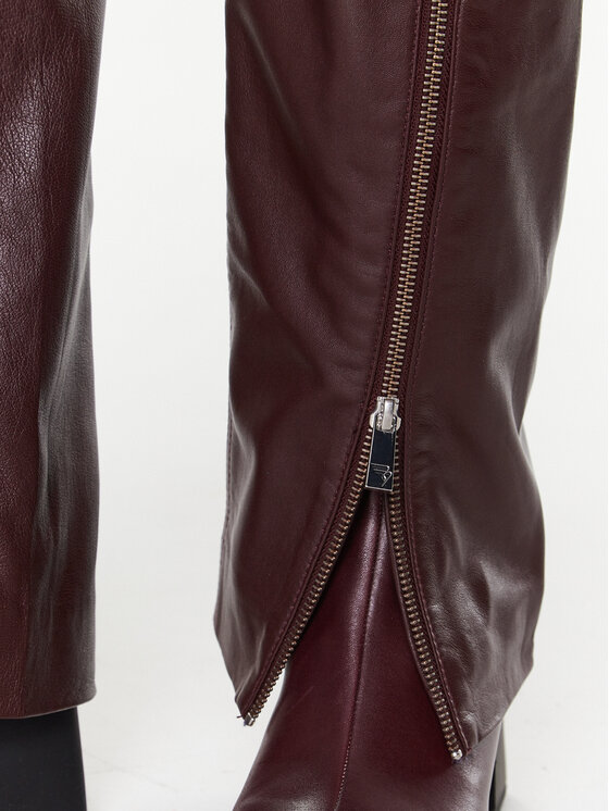Remain Spodnie skórzane Leather Zipper RM2053 Bordowy Straight Fit zdjęcie nr 4
