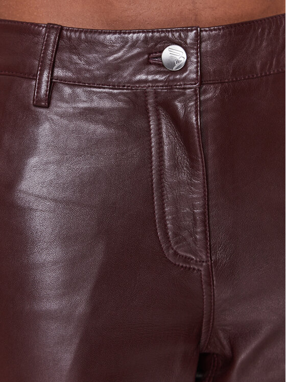 Remain Spodnie skórzane Leather Zipper RM2053 Bordowy Straight Fit zdjęcie nr 5