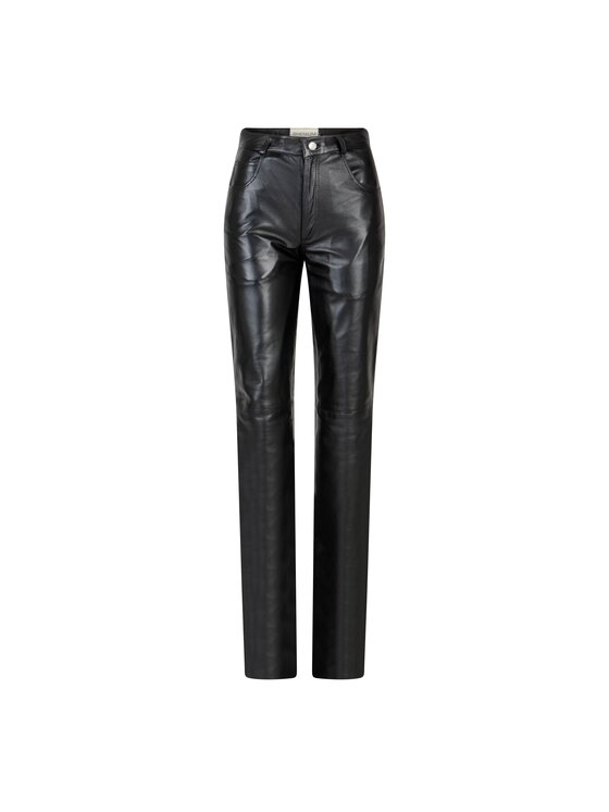 Rhenium Store Spodnie skórzane Rapallo Black Czarny Regular Fit