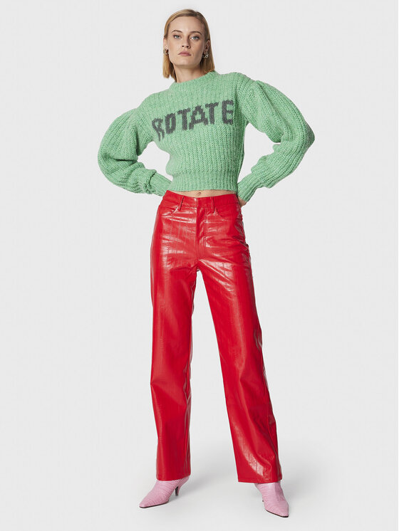 ROTATE Spodnie z imitacji skóry Rotie RT1985 Czerwony Regular Fit zdjęcie nr 2