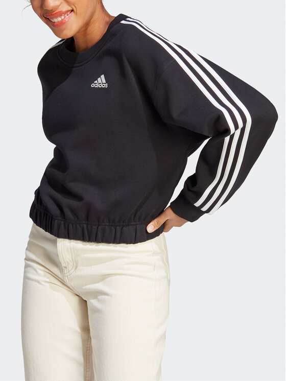 adidas Bluza Essentials 3-Stripes Crop Sweatshirt HR4926 Czarny Loose Fit zdjęcie nr 2